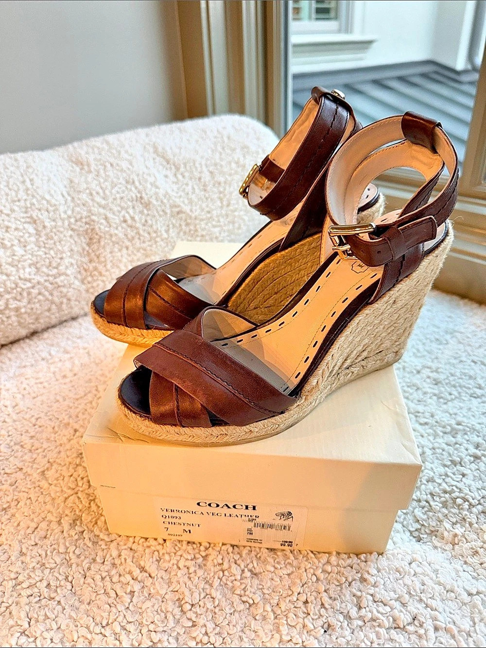 Coach Verronica Wedge Women's Brown Strappy Wedge Sandals Like New